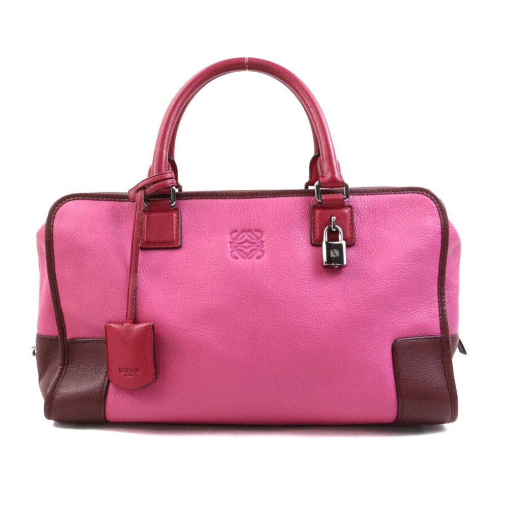 Loewe Amazona Leather Handbag Pink Brown Burgundy Red